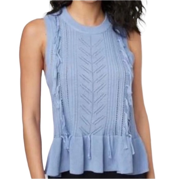 Bebe Black Sleeveless Pointelle Knit Peplum Hem Emelia Sweater Size Medium - Picture 4 of 7